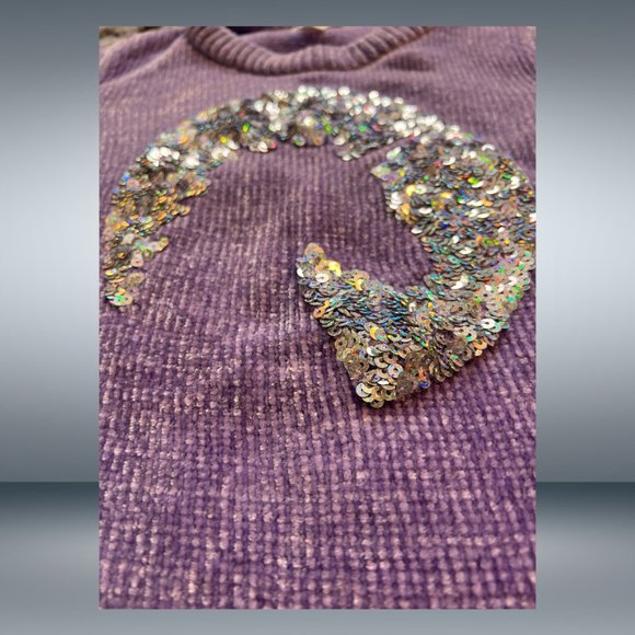 Cat & Jack Purple Soft Chenille Silver Reversible Sequin Unicorn Sweater - Picture 3 of 4